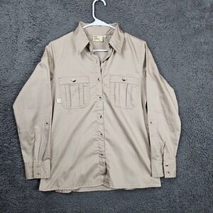SHE‎ Safari Women's Beige Button Up Safari Shirt Size S Long Sleeve Pockets